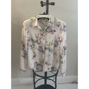 Ted Baker Dressy Tanisha Porcelain Flora Sheer Blouse Shirt Top Multicolor sz 2